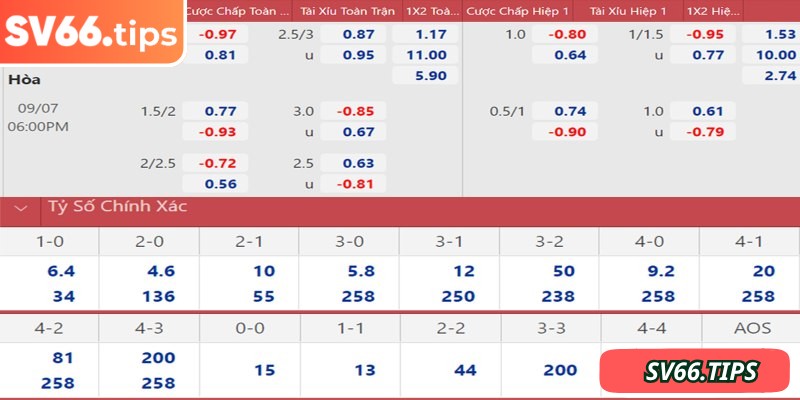 Tìm hiểu bảng kèo Handicap SV66